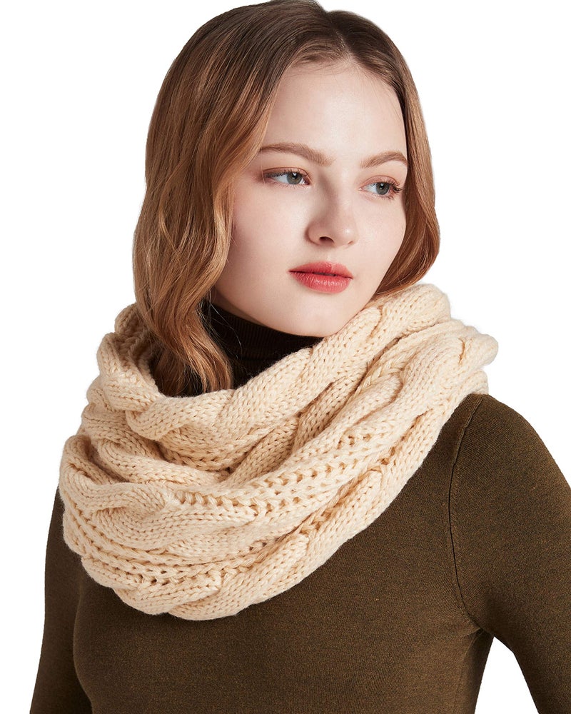 NEOSAN Womens Thick Ribbed Knit Winter Infinity Circle Loop Scarf Twist Beige - Image 2